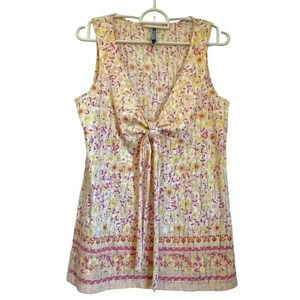 Just Jeans front tie, deep V-neck, light  &. airy summer tunic
